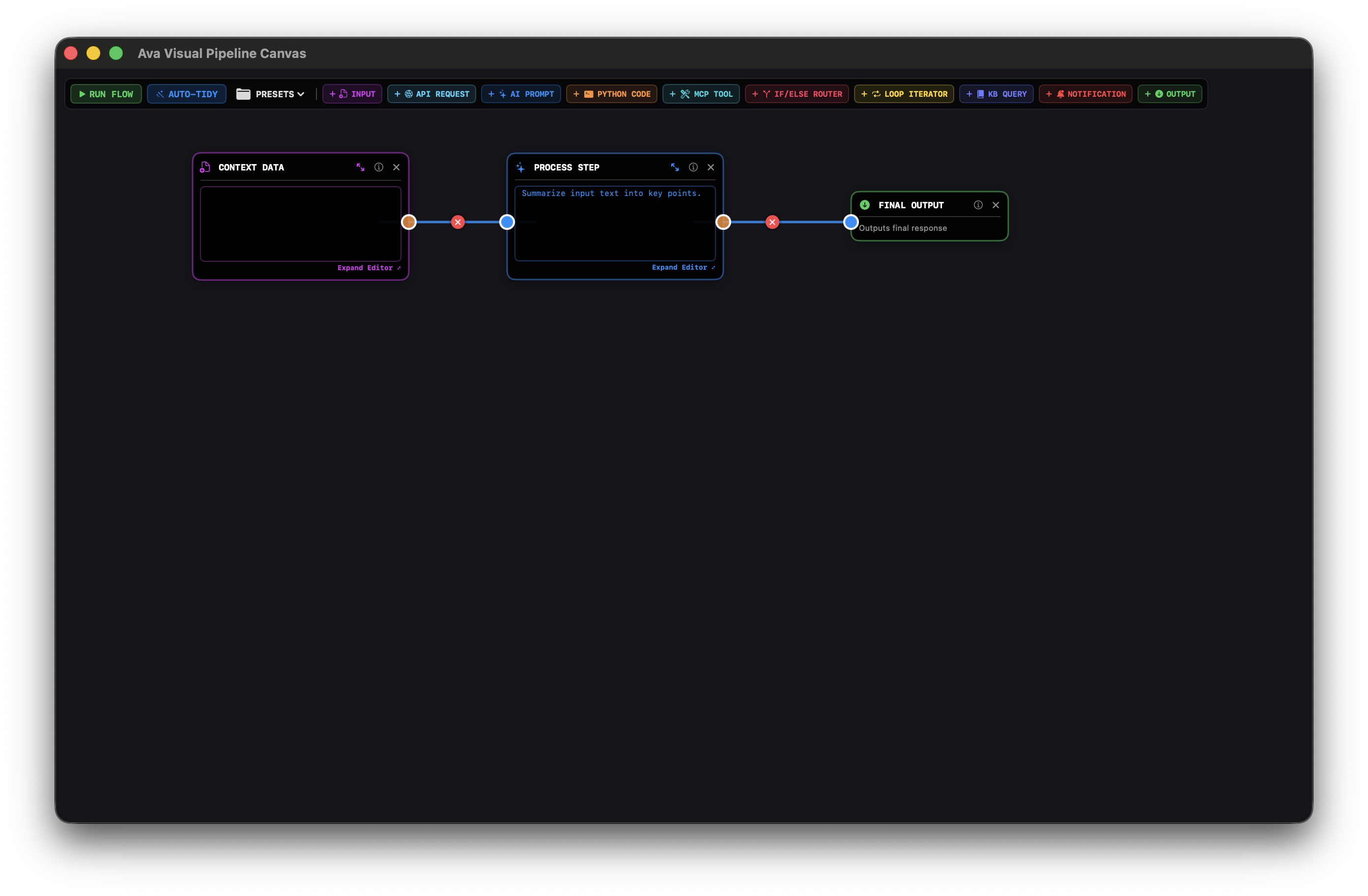 Ava Visual Pipeline Canvas